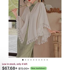 Elegant Cream Lace Trim Poncho